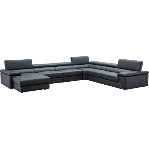 Kobe Sectional Sofa with Left Facing Chaise in Blue Grey Leather